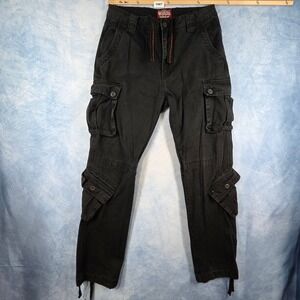 Matchstick Mens Cargo Pants Black Cotton Multi Pocket Workwear Utility 32x31